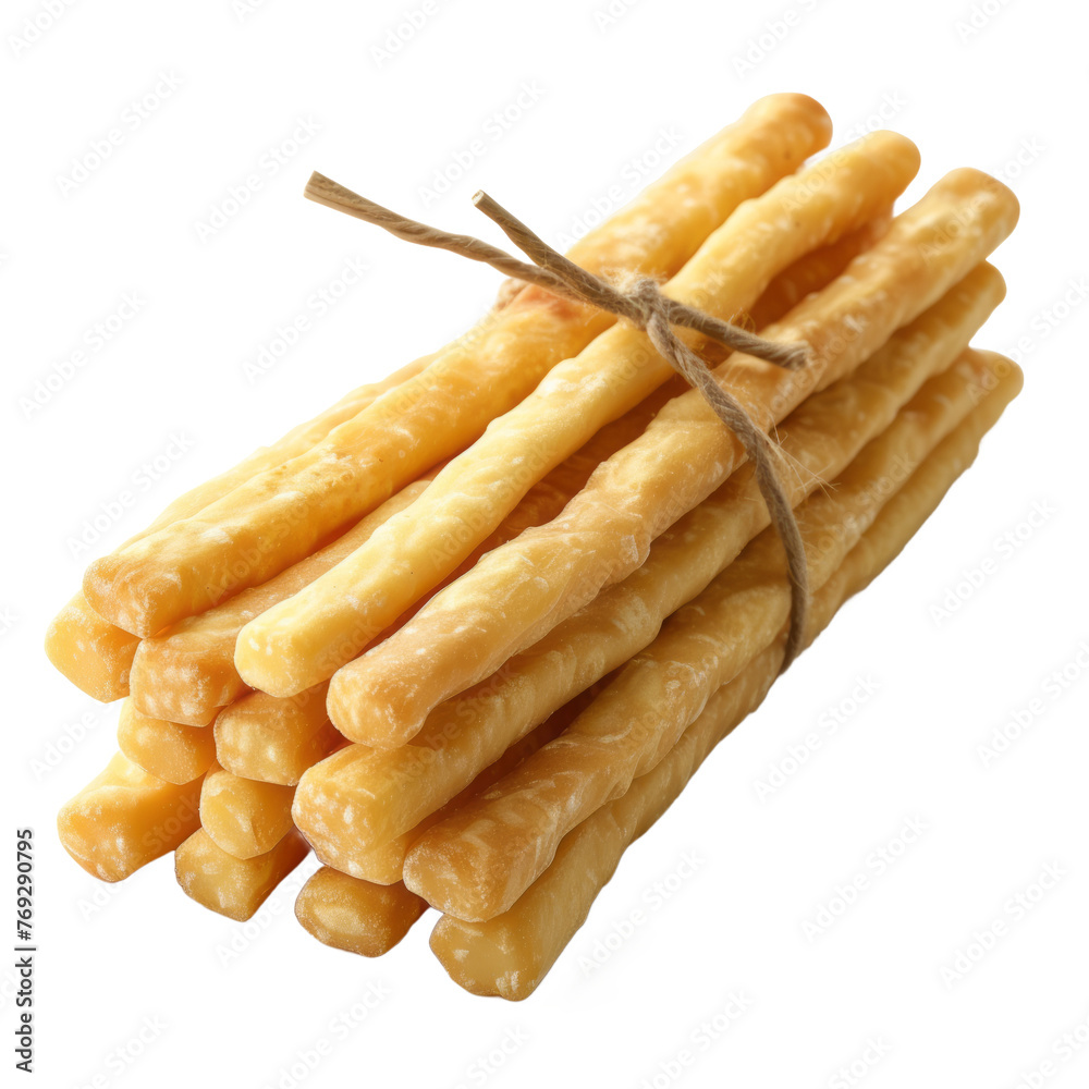 Suluguni cheese sticks tied in a bunch isolated on transparent background With clipping path. cut out. 3d render Suluguni cheese sticks tied in a bunch isolated on transparent background With clipping path. cut out. 3d render