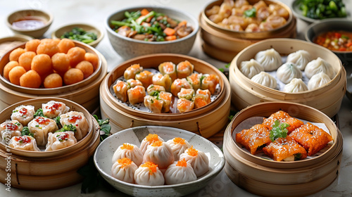 typical Chinese food Dim Sum white background
