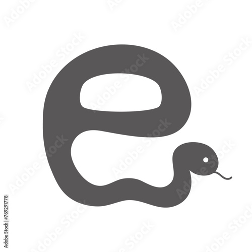 2025年 辰年の年賀状 筆で描いたシンプルな蛇のイラスト文字