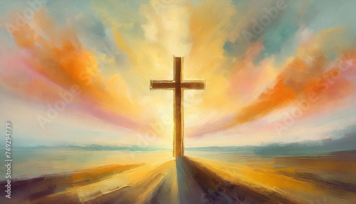 colorful painting art of an abstract background with cross christian illustration © Jayla