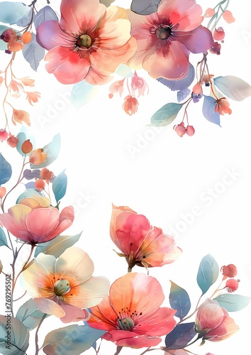 Vintage Pastel Botanicals pattern frame or border on white background, illustration for background, wallpaper, invitation and greeting card