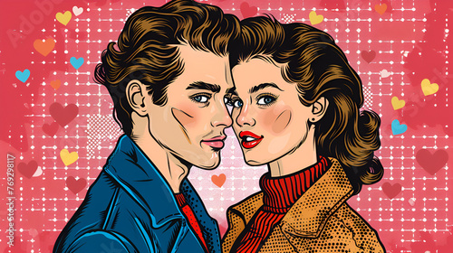 Cartoon Couple Valentines Day, Pop Art comic Style, Generative Ai