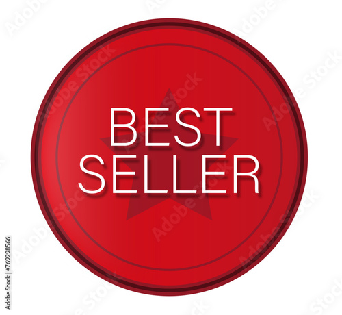 Icono rojo en ingles "Best Seller". Vector e ilustración para tiendas, comercios y sitio web.
