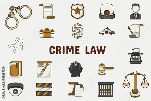Crime Law Lineal Color Vector Illustration Icon Sticker Set Design Materials