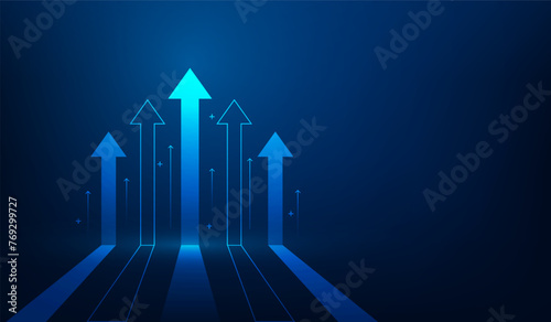 business arrow up growth investment technology on dark blue background. business trading to success. financial data graph strategy.market chart profit money. vector illustration hi-tech.
