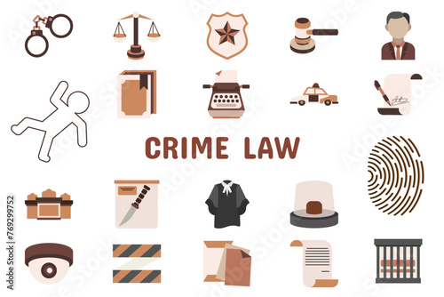 Crime Law Flat Vector Illustration Icon Sticker Set Design Materials