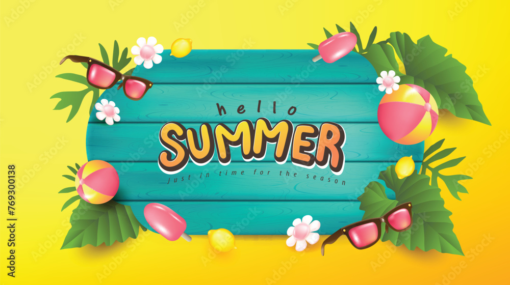 Fototapeta premium Summer promotion poster banner with summer tropical beach vibes background