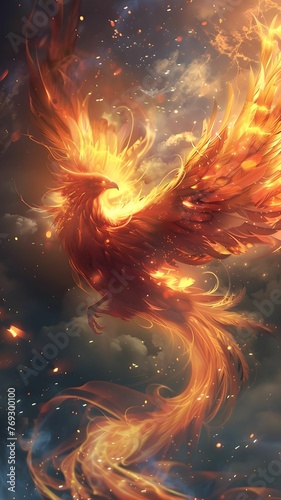 rising phoenix with explosion background