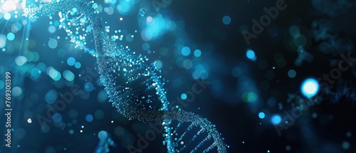 A glowing abstract visualization of a DNA helix in vibrant blue