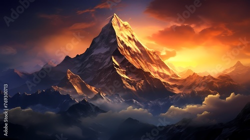 golden mountain top landscape wallpapers illustration abstract art decorative painting background © jinzhen