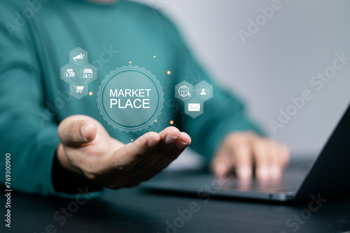 Marketplace concept. Online business web technology. Online marketplace e-commerce internet shopping business.