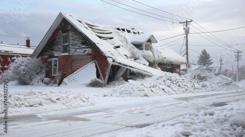 A collapsed roof caved in under the immense weight of ice and snow a stark symbol of the havoc a winter storm can wreak on unsuspecting structures.