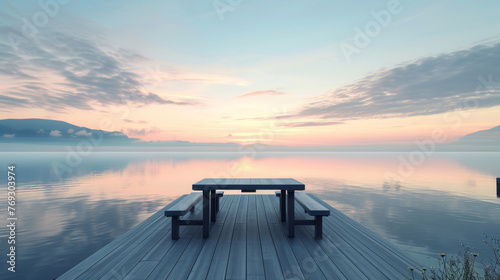 Wooden bench near the lake