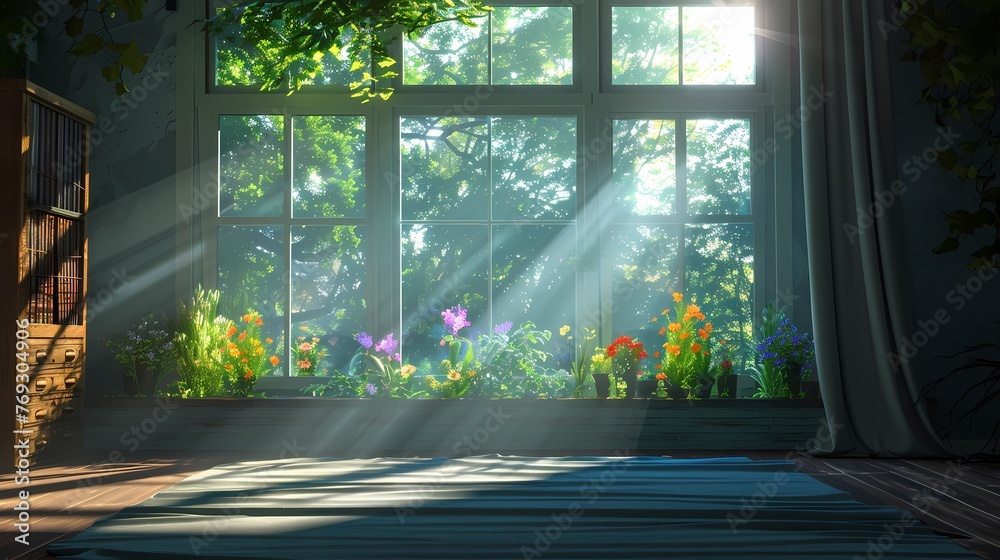 Sunshine garden scene illustration poster abstract decorative painting background Sunshine garden scene illustration poster abstract decorative painting background