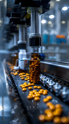 Pharmaceutical Production Line Filling Bottles with Pills