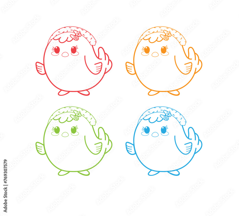 Outline Illustrator Hen's pinned with a hair clip colourful. Outline Illustrator Hen's pinned with a hair clip colourful.