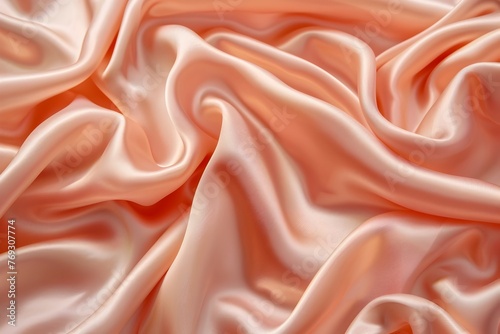 Exquisite Peach Fuzz Satin Waves - Elegant Flowing Fabric Backdrop in Soothing Pastel Tones