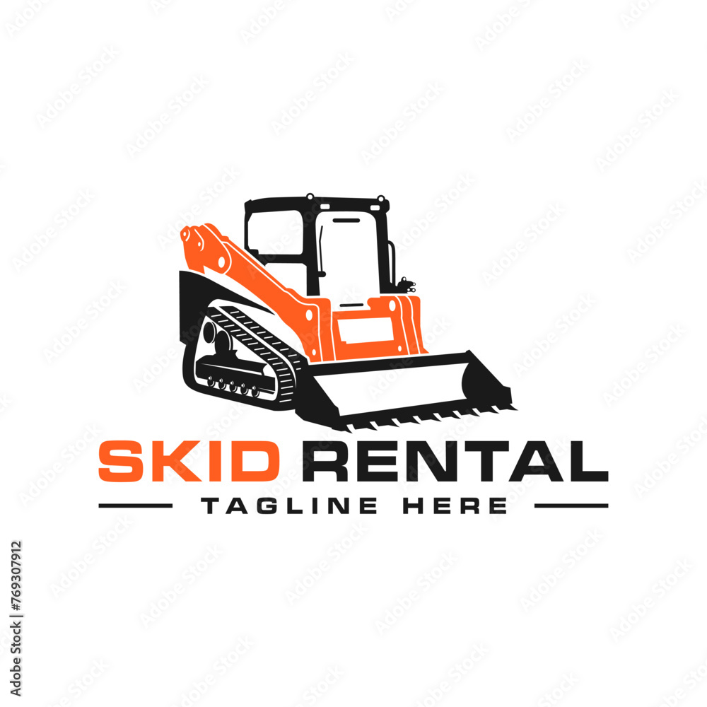 skid steer heavy equipment rental logo - obrazy, fototapety, plakaty 