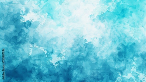 Blue turquoise teal mint cyan white abstract watercolor Colorful art background Light pastel Brush splash daub stain grunge Like a dramatic sky with clouds Or snow storm cold wind frost winter  © Liliia