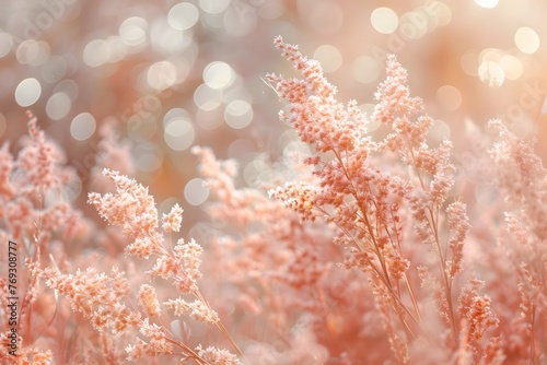 Delicate and Airy Floral Backdrop with Soft Peach Fuzz Bokeh Highlights the Elegant,Graceful Beauty of Nature © TEERAWAT