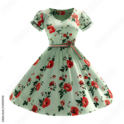 Floral patterned retro green dress isolated on transparent background png