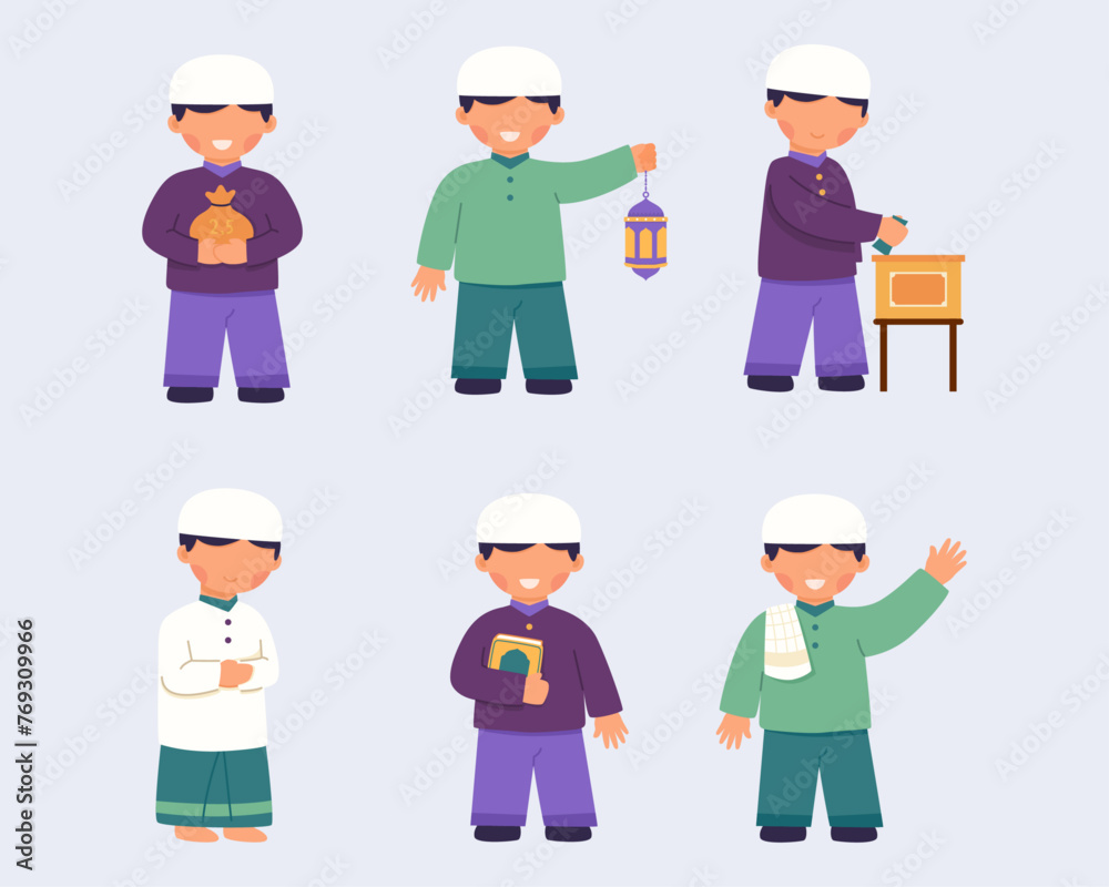 Faceless muslim boy for Ramadan vector illustration collection