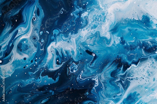 Abstract art blue paint background with liquid fluid grunge texture in concept winter ocean 