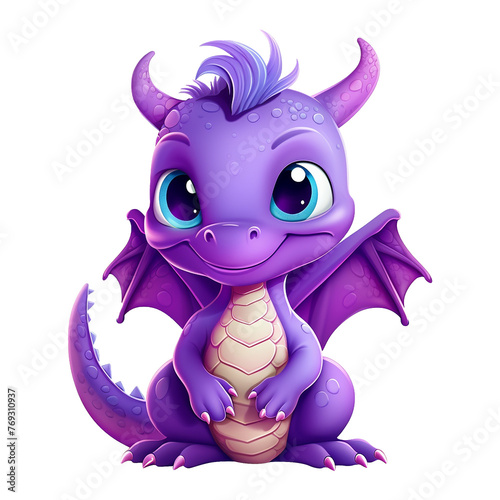 Cute 3d cartoon baby dragon isolated on transparent background