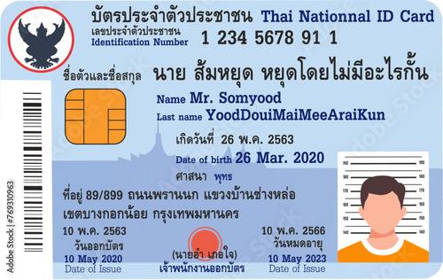 identification card, Thai text characters (Thai National ID Card)