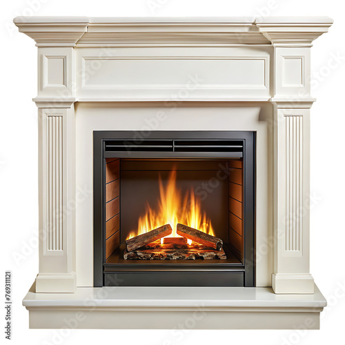 Chimney or fireplace with burning wood.
