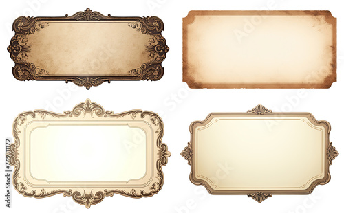 Set of four blank vintage labels isolated on transparent background