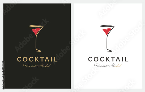 Wine Cocktail Glass Bar Martini Vintage logo design vector inspiration