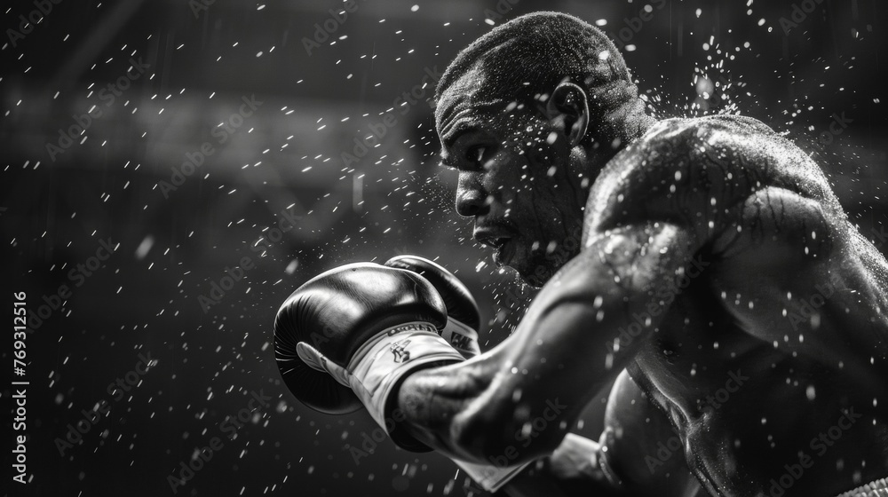 Sinewy muscles and strain as a boxer delivers a fierce upper. - obrazy, fototapety, plakaty 