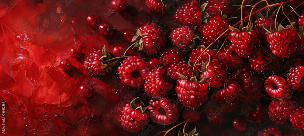 Vibrant close-up of ripe red raspberries with luscious texture Vibrant close-up of ripe red raspberries with luscious texture