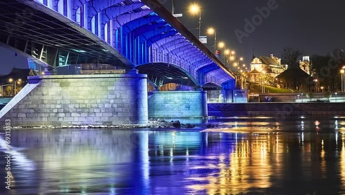 Slasko-Dabrowski Bridge is a bridge over the Vistula River in Warsaw. It was built from 1947 to 1949 on the pillars which remained from the Kierbedzia Bridge which had been destroyed in World War II. photo