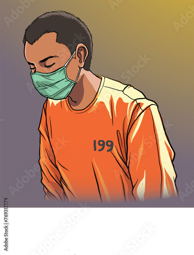 illustration of bad guy arrested, indonesian criminal
