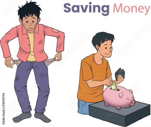 illustration of saving money, before and after