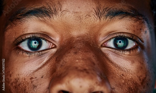 Close-up on the eyes of a male teenager athlete with sweats showing power