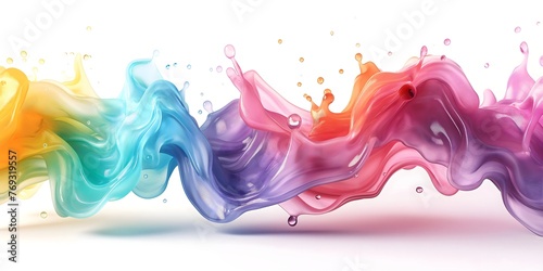 Abstract background, Transparent slime drops rainbow gradient 3D illustration, slow flow, layer by layer, transparent liquid effect, white background