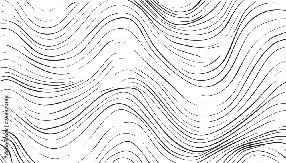 Abstract black and white hand drawn wavy line drawing seamless pattern on white background