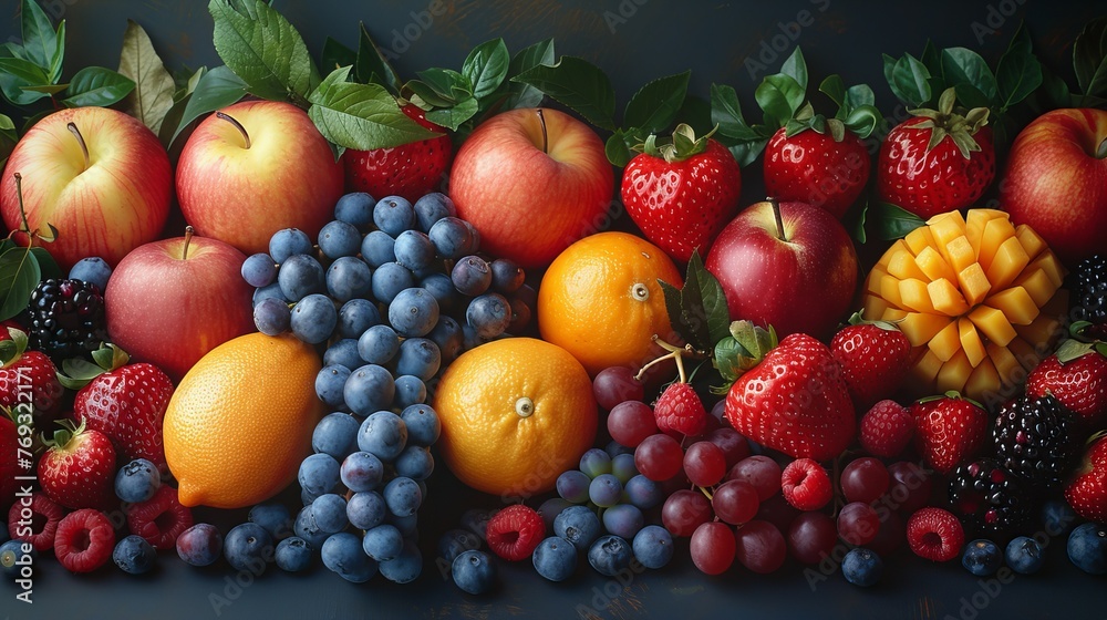 a realistic photo of several fruits all together, of the most varied types and colors a realistic photo of several fruits all together, of the most varied types and colors