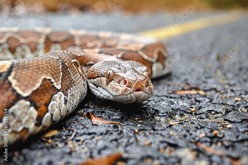 Snake on the road. AI Generated  photo