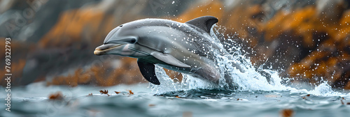 Bottlenose Dolphin (Tursiops truncatus) Jumping Out of Water, Dolphin jumping in the water with a splash of water 