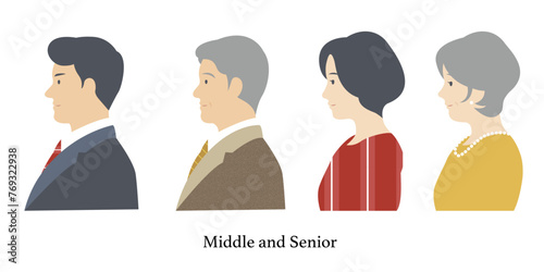 ミドル世代とシニア世代の男女のイラスト素材セット ベクター 中高年 シンプル 白背景