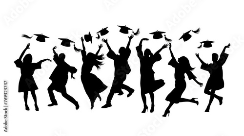 Silhouetted figures tossing graduation caps in celebration against a white background.