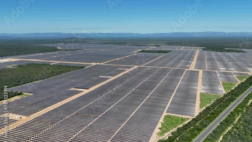 Drone video of photovoltaic panels for capturing solar energy - UFV Usina Fotovoltaica Sol do Sertão, Brazil photo