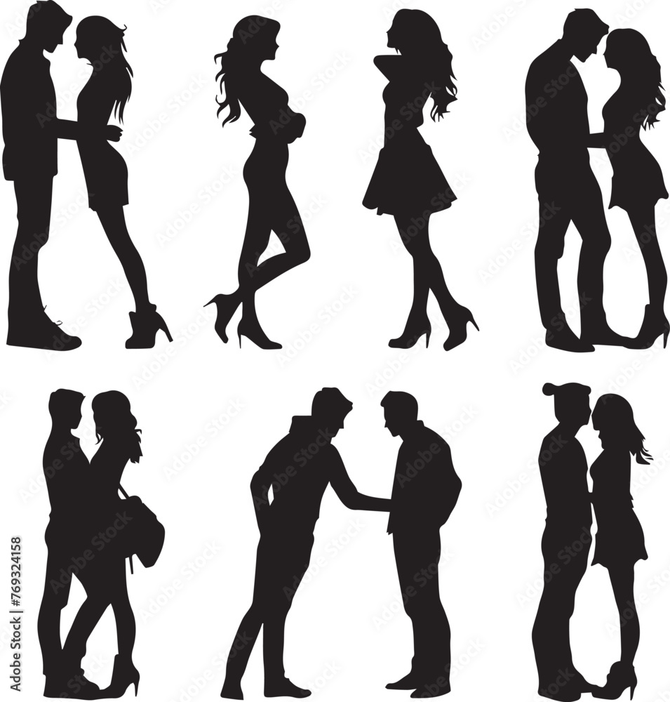 Lovely Couples Set silhouette on white background Lovely Couples Set silhouette on white background