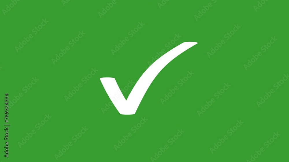 1 white check mark animation on chroma green screen