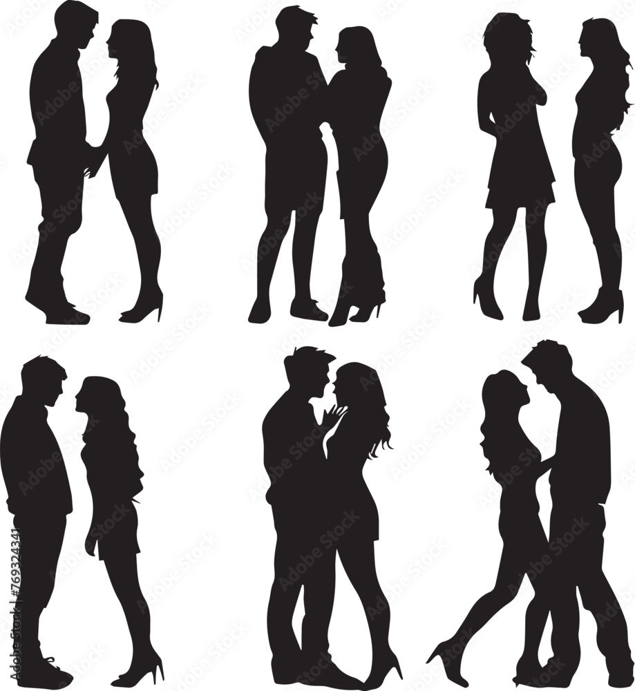 Lovely Couples Set silhouette on white background