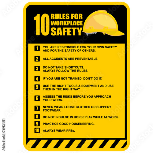 10 Rules for workplace safety, sign vector